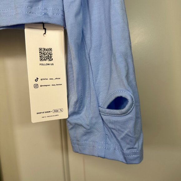 Sky Blue Solid Slim Fit Basic Crew Neck Thumb-Hole Shirt 1XL - NEW - Picture 7 of 10